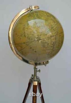 12 Nautical World Map Globe with Wooden Tripod Stand Vintage Floor Decor & Of