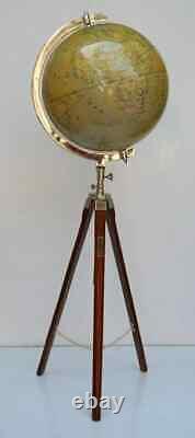 12 Nautical World Map Globe with Wooden Tripod Stand Vintage Floor Decor & Of