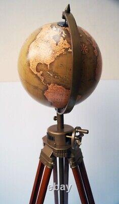 12 World Glob Map Vintage Style with Wooden Tripod Stand Decor Earth Ocean Gift