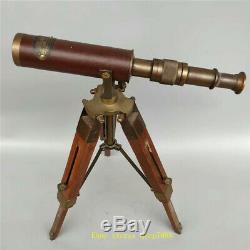 14.17 Vintage copper Leather Binocular telescope With Wooden Tripod Stand