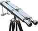 18'' Chrome Maritime Brass Binocular With Wooden Tripod Stand Floor Telescope