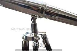 18'' Chrome Maritime Brass Binocular with Wooden Tripod Stand Floor Telescope