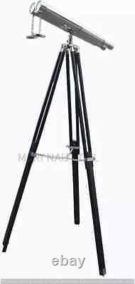 18'' Chrome Maritime Brass Binocular with Wooden Tripod Stand Floor Telescope