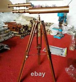 18 Floor Telescope Tripod Brass Standing Wooden With Stand Nautical Antique