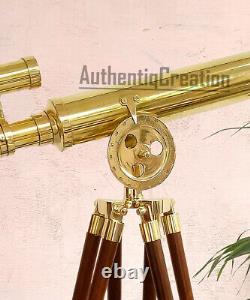 18 Inch Premium Brass Telescope With Wooden Tripod Vintage Marine Scope Shiny