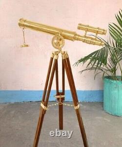 18 Inch Premium Brass Telescope With Wooden Tripod Vintage Marine Scope Shiny