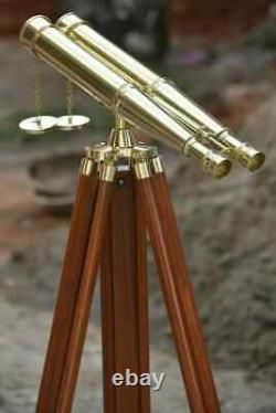 18 Vintage Brass 1920s Binoculars with Wooden Tripod Adjustable Floor Stand