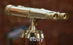18 Vintage Brass 1920s Binoculars with Wooden Tripod Adjustable Floor Stand