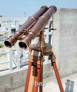 1920s Brass Nautical Binoculars with Wooden Tripod Antique Brass Binoculars