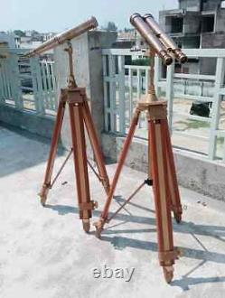 1920s Brass Nautical Binoculars with Wooden Tripod Antique Brass Binoculars