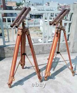 1920s Brass Nautical Binoculars with Wooden Tripod Antique Brass Binoculars