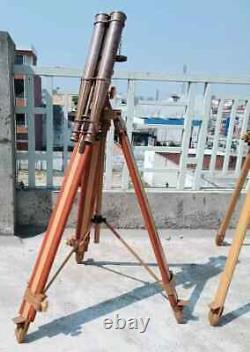 1920s Brass Nautical Binoculars with Wooden Tripod Antique Brass Binoculars