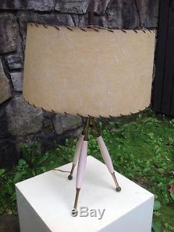 1950s-1960s Vintage VERPLEX Tripod TABLE LAMP Brass & Wood MODERNIST Retro MCM