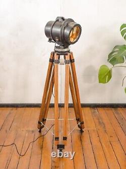 1950s Railway Signal light on a Vintage Wooden Videography Tripod Floor lamp