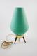 1960s Vintage Mcm Atomic Tripod Lamp Turquoise Ribbed Behive Cone Shade