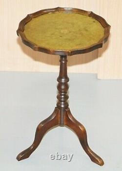 1 Of 2 Bevan Funell Green Leather Vintage Mahogany Tripod Lamp Side End Tables