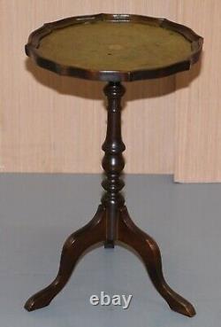 1 Of 2 Bevan Funell Green Leather Vintage Mahogany Tripod Lamp Side End Tables