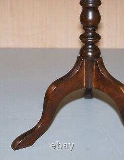 1 Of 2 Bevan Funell Green Leather Vintage Mahogany Tripod Lamp Side End Tables