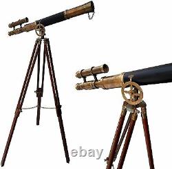 27 Vintage Brass Telescope On Wooden Tripod Maritime Nautical 60 Tall