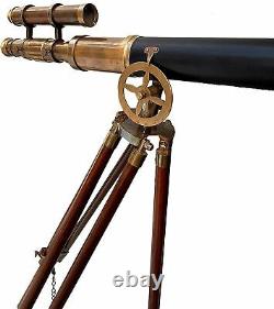 27 Vintage Brass Telescope On Wooden Tripod Maritime Nautical 60 Tall