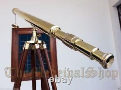 39Vintage Solid Brass Telescope With Wooden Tripod Nautical Navy Ship Telescope