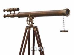 39 Floor Standing Telescope With Wooden Tripod Nautical Antique Brass Telescope
