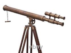 39 Floor Standing Telescope With Wooden Tripod Nautical Antique Brass Telescope