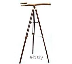 39 Floor Standing Telescope With Wooden Tripod Nautical Antique Brass Telescope