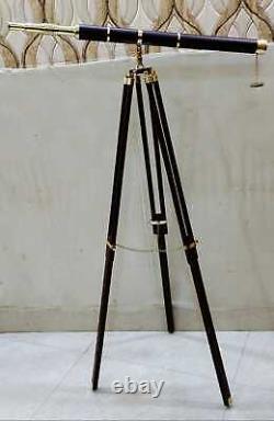 39 Inch Telescope With Wooden Tripod Stand Nautical Wood Floor Standing Brass