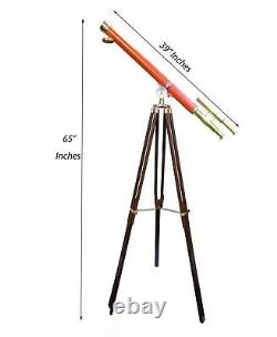 39 Inches Vintage Telescope on Wooden Tripod Floor Stand Nautical Sailor Decor