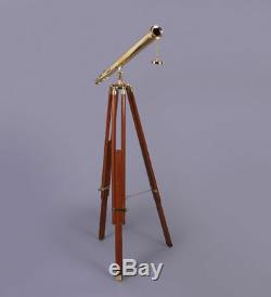 39 Maritime Telescope, Vintage Brass Monocular Telescope W Wooden Tripod Stand