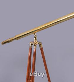 39 Maritime Telescope, Vintage Brass Monocular Telescope W Wooden Tripod Stand