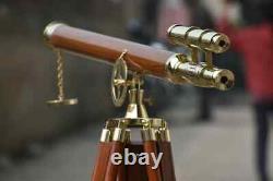 39'' Vintage Brass Floor Telescope With Wooden Tripod For Christmas Decor Ideas