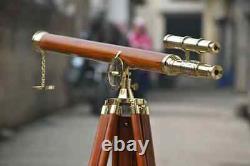 39'' Vintage Brass Floor Telescope With Wooden Tripod For Christmas Decor Ideas