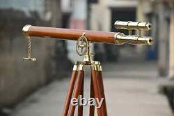 39'' Vintage Brass Floor Telescope With Wooden Tripod For Christmas Decor Ideas