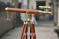 39'' Vintage Brass Floor Telescope With Wooden Tripod For Christmas Decor Ideas