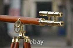 39'' Vintage Brass Floor Telescope With Wooden Tripod For Christmas Decor Ideas