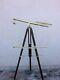 39 Vintage Brass Marine Nautical Telescope Wooden Tripod Adjustable Stand Décor