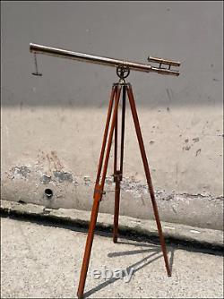 39 Vintage-Style Brass Double Barrel Telescope with Adjustable Wooden Tripod