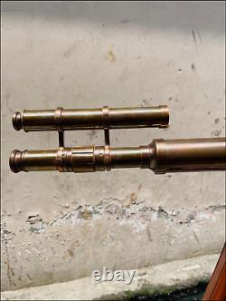 39 Vintage-Style Brass Double Barrel Telescope with Adjustable Wooden Tripod