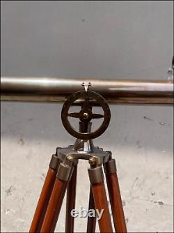 39 Vintage-Style Brass Double Barrel Telescope with Adjustable Wooden Tripod