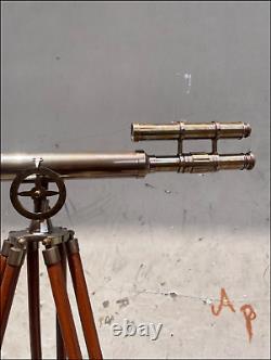 39 Vintage-Style Brass Double Barrel Telescope with Adjustable Wooden Tripod