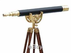 42 Inch Marine TELESCOPE Spyglass Golden Finish Vintage With Wooden Tripod Stand