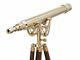 42 Inch Telescope Spyglass Golden Finish Nautical Vintage With Wooden Tripod