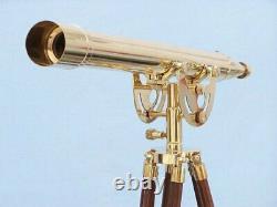 42 Inch TELESCOPE Spyglass Golden Finish Nautical Vintage With Wooden Tripod