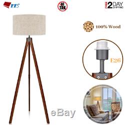 5ft/1.5m Standing Vintage Wood Tripod Floor Lamp Flaxen Lamp Shade with E26 Base