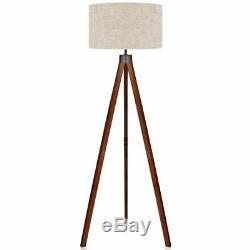 5ft/1.5m Standing Vintage Wood Tripod Floor Lamp Flaxen Lamp Shade with E26 Base