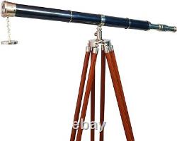 60 Nautical Floor Standing Solid Brass Telescope with Wooden Tripod Stand