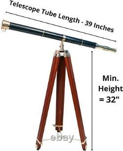 60 Nautical Floor Standing Solid Brass Telescope with Wooden Tripod Stand