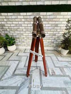 60'' Vintage Nautical Brass Binoculars on Wooden Tripod Stand For Christmas Gift